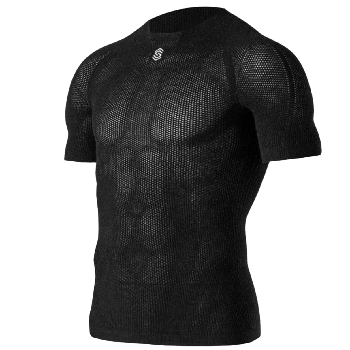 Dettaglio del tessuto DryWeave con fibre d'argento della maglia Silverskin Primo, per massima traspirabilità.