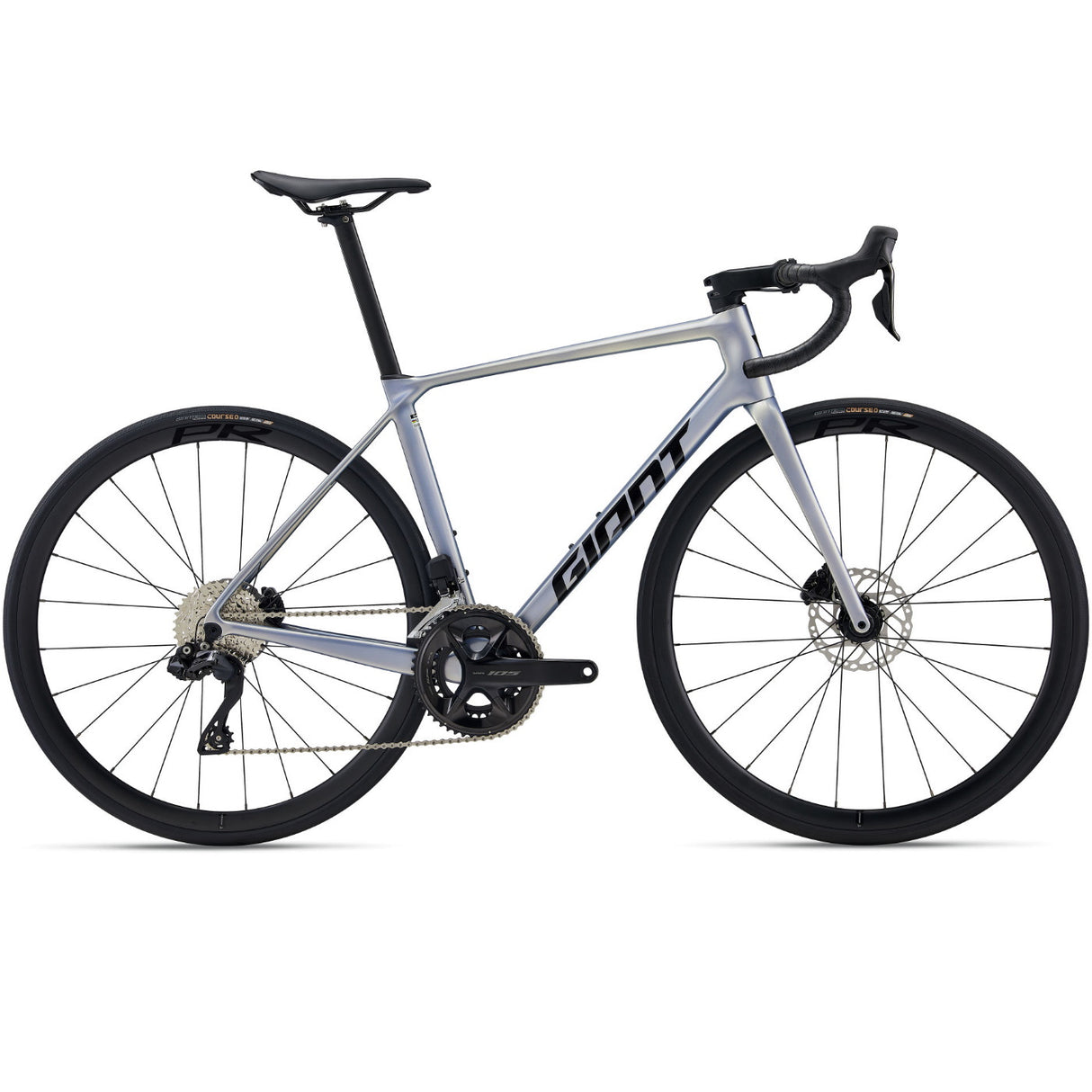 Bici da corsa Giant TCR Advanced 1 KOM dettaglio cambio e telaio in carbonio.