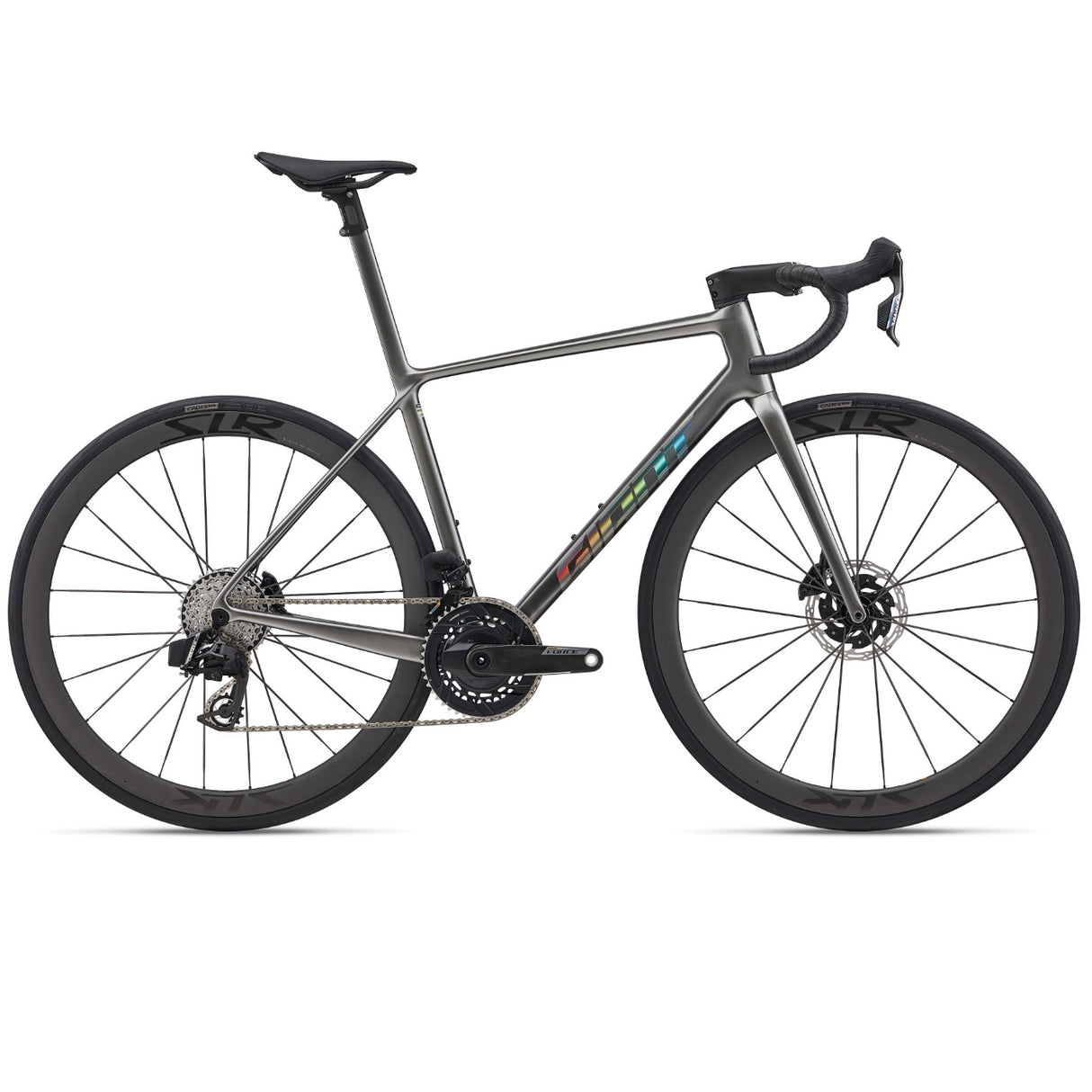 Bici da corsa Giant TCR Advanced SL 1 AXS dettaglio telaio in carbonio e cambio elettronico.
