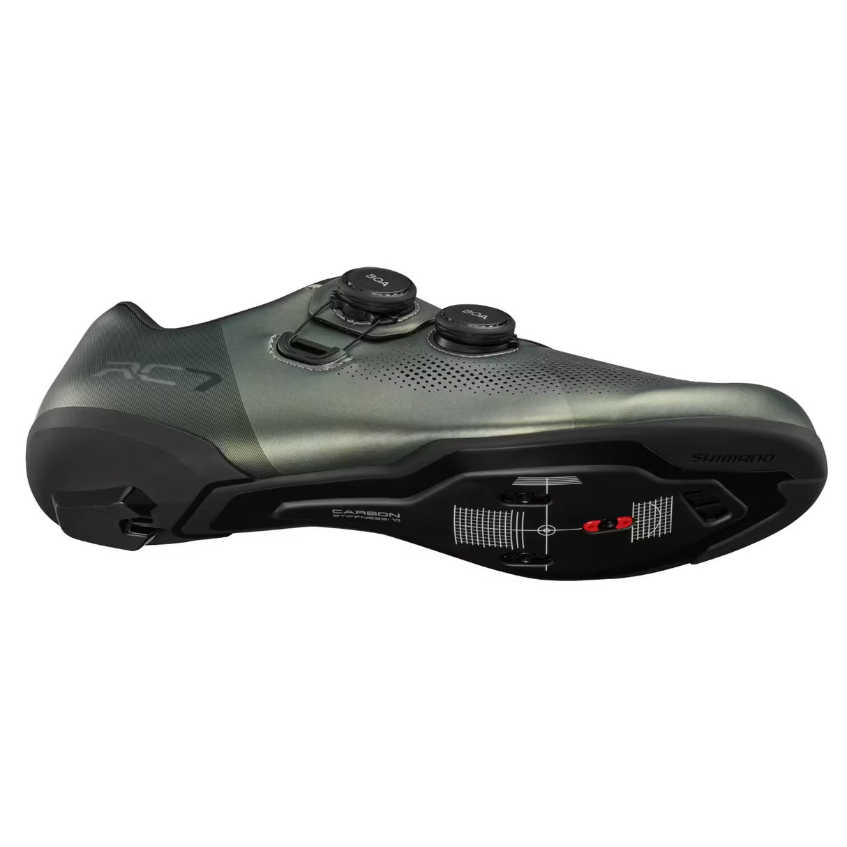 Scarpe Shimano RC703 dettaglio chiusura BOA e suola carbonio