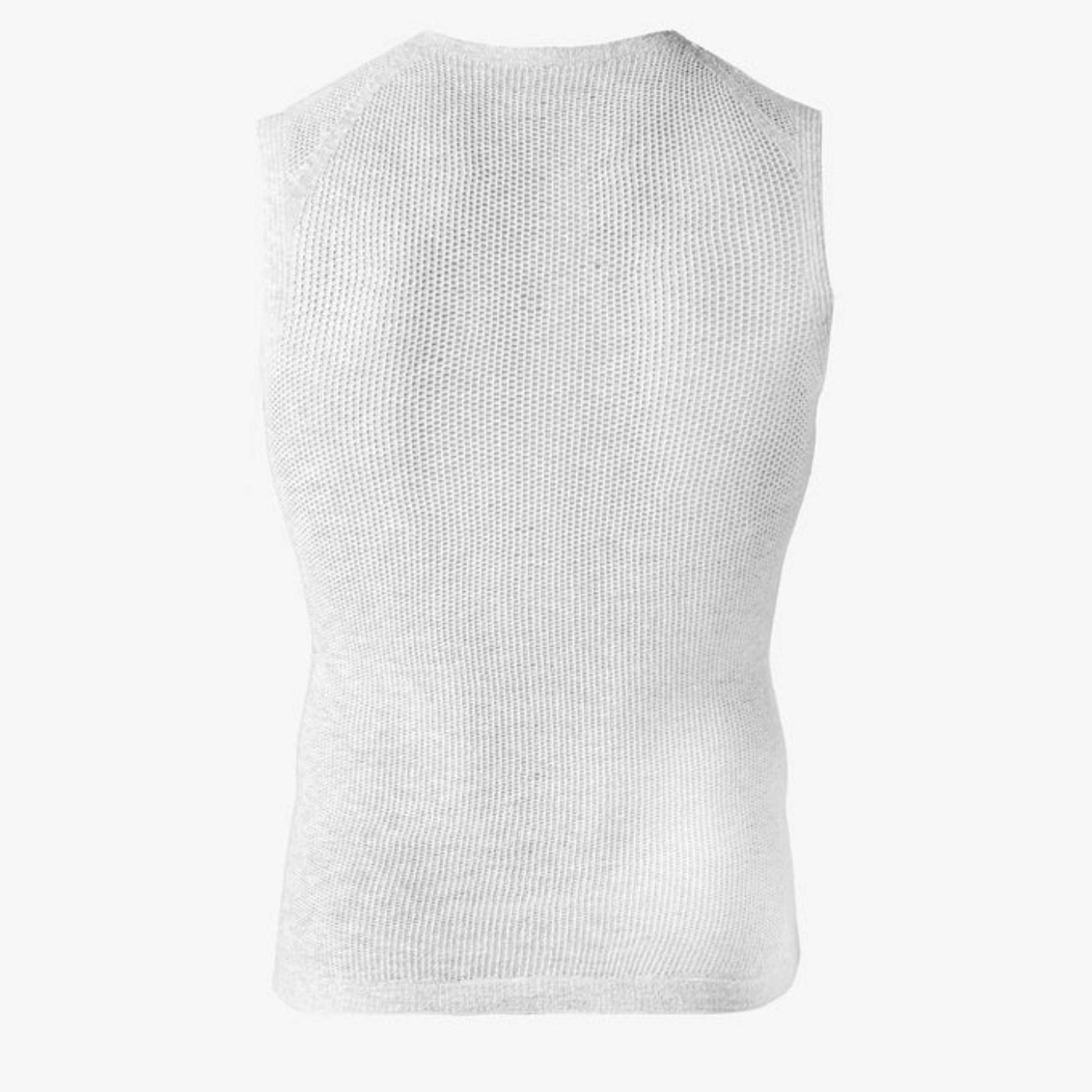 Retro della maglia smanicata Silverskin Primo che mostra la struttura traspirante senza cuciture con fibre d'argento.