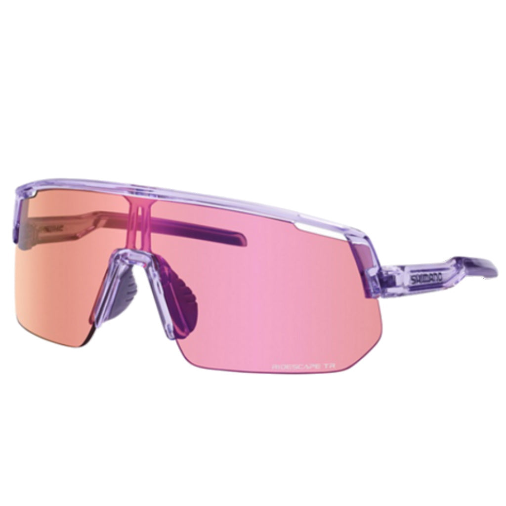 Occhiali Shimano Technium L Lilla Trasparente dettaglio montatura Rilsan e nasello reversibile