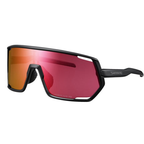 Occhiali Shimano Technium M Nero Opaco dettaglio lenti Ridescape road  e montatura aerodinamica.